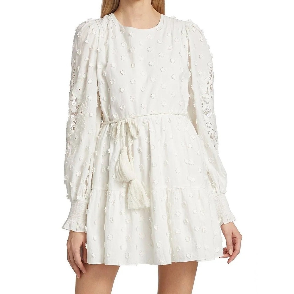 Cami NYC Carolina Lace Applique Tiered Long Sleeve Mini Dress Size Large